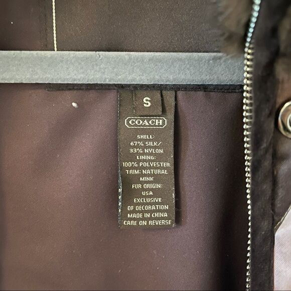 COACH Scarf Print Quilted Jacket Silk Mink Collar S RARE - Picture 5 of 6